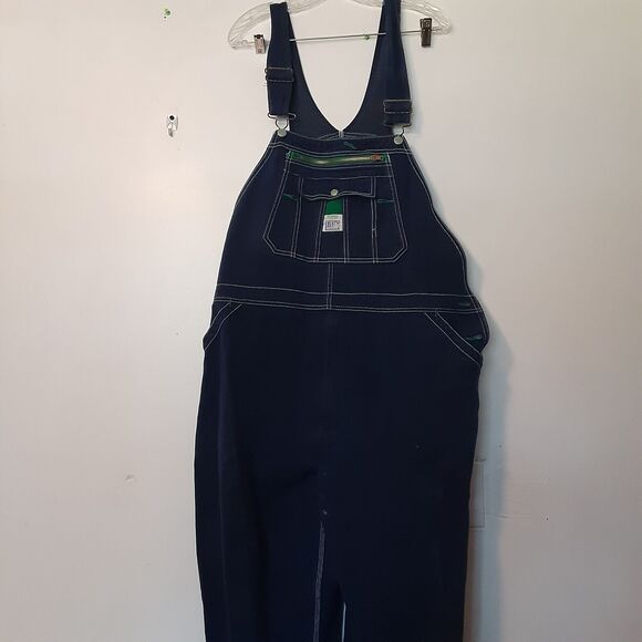 Vintage Liberty Overalls Men 44x32 Blue Denim Bibs Workwear Rodeo Rancher Farm - Picture 1 of 12